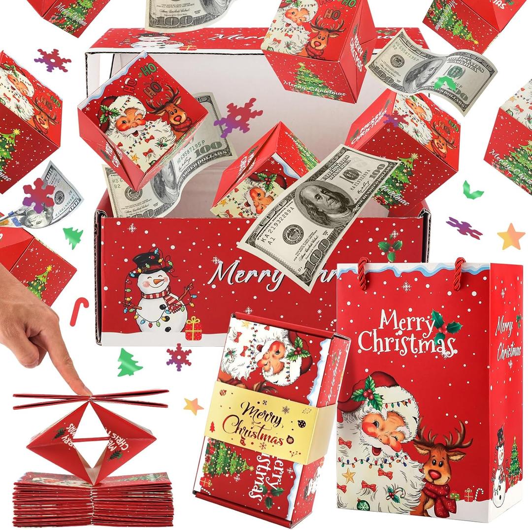 Wninbu 15 PCS Surprise Gift Box Explosion for Money, Pop Up Money Gift Box for Cash Gift with Confetti,Folding Bouncing Envelope Surprise Cash Exploding for Xmas Holiday(15 Bounces)