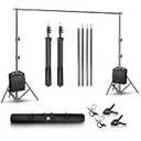 SH Backdrop Stand, 6.5 x 10 ft Adjustable Heavy Duty Photography Background Support System Kit with Spring Clamp, Sand Bag, Carry Bag, for Photo Video Studio