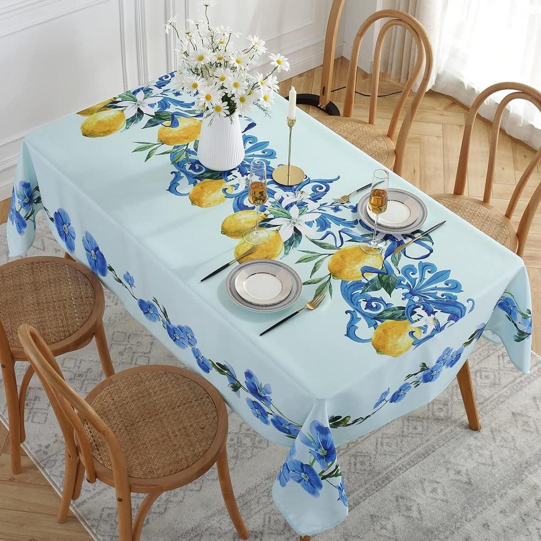 SASTYBALE Lemons Tablecloth Rectangle 60 x 84 Inch, Waterproof Stain Resistant Lemon Table Cloths, Fabric Table Cover for Summer/Party/Picnic/Indoor/Outdoor, Blue