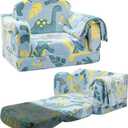 Airpanda Comfy Toddler Chair and Couch for Kids with Blanket,2-in-1 Soft Plush Fold Out Toddler Couch for Girls and Boys,Convertible Sofa to Lounger for Playroom,Glowing Dinosaur (Green)