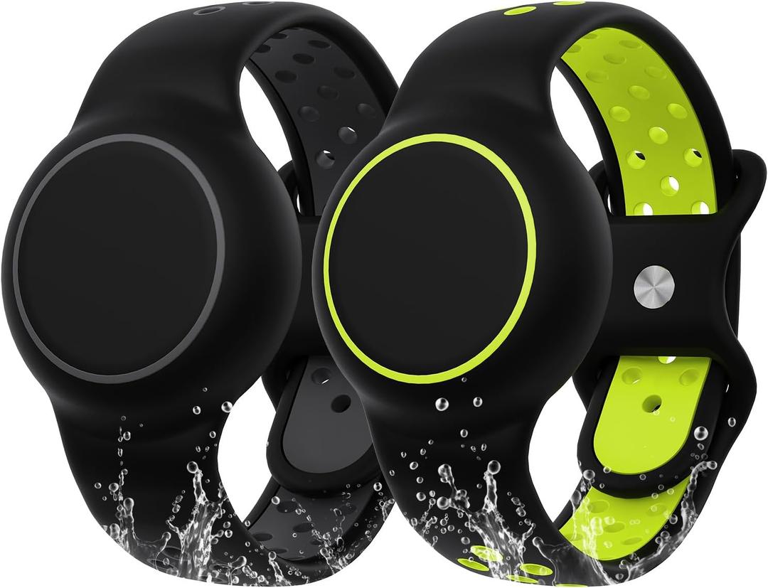 Waterproof Bracelet Compatible with AirTag for Kids (2 Pack), Protective Case GPS Tracker Holder for Child with Full Coverage Hidden Design, Soft Silicone Anti-Lost Wristband Cover for Toddler BGBY (Black Dark Grey+Black Yellow)