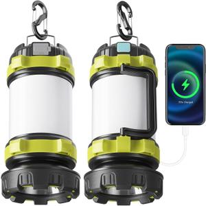 Alpswolf Camping Lantern Rechargeable, 4000mAh Camping Flashlight 6 Modes LED Lantern Portable Rechargeable Lanterns for Power Outage, Emergencies Light for Hiking, Green, 2 Packs
