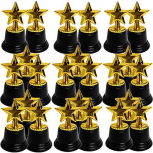 24 Pack Mini Star Trophy Awards Bulk, 4.72 Inch Plastic Gold Star Trophy, Mini Trophies Party Favors, Small Trophy Award for Winner Competitions, Sports Events, Props, Rewards, Game Prize