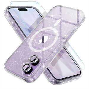 Choiche Magnetic for iPhone 17 Case Compatible with MagSafe, Women Cute Glitter Sparkly Phone Case with Diamond Camera Lens Protectors, Military-Grade Drop Protection 6.3" (Clear)
