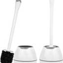 Toilet Bowl Brush and Holder, 2 Pack with Long Handle, Plastic Holder Easy to Hide, Drip-Proof, Deep Cleaning (White)