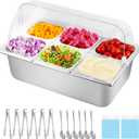 Cold Food Buffet Server 9.6Qt (6 Pans1.6Qt) with Ice Packs for Salad Pizza Sauce Colded Serving Trays Condiments Containers for Parties Buffet, 21x13x13 inches