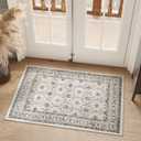 jinchan 7ft Vintage Floral Round Rug, Circle Washable Rug, Beige