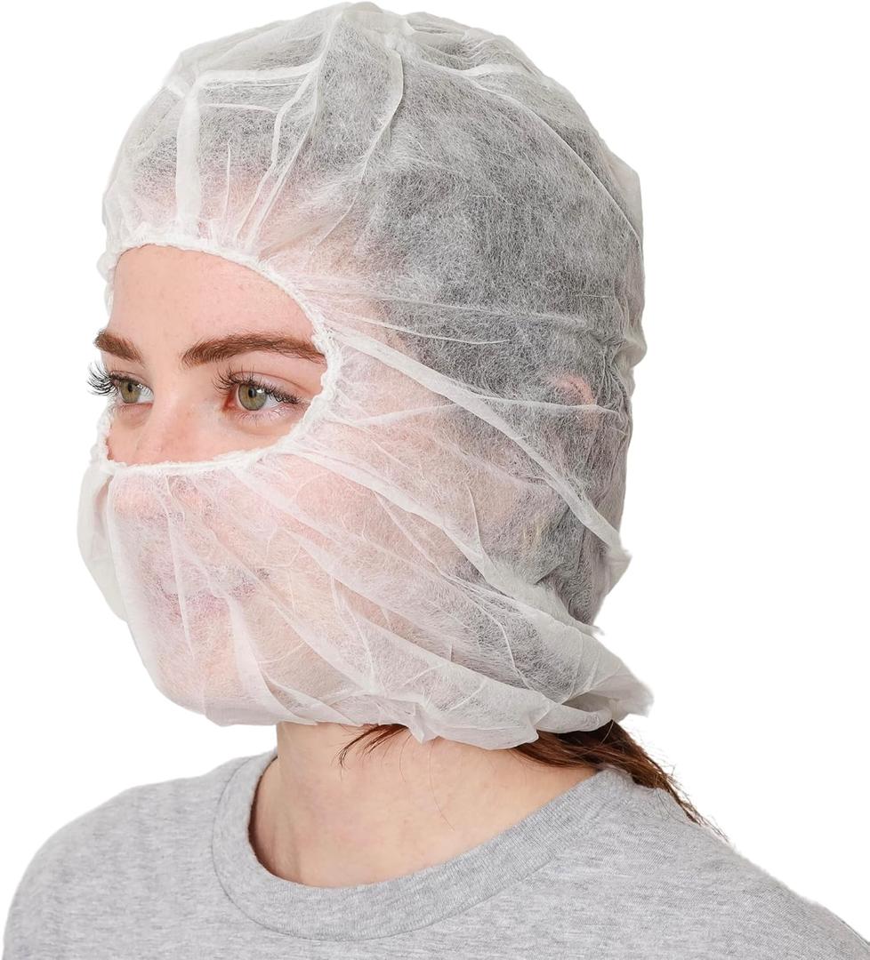 Polypropylene Hood, Disposable Catering Bonnets, Hairnet & Beard Cover Combo for Work, Food Service - Blue/White (One Size)