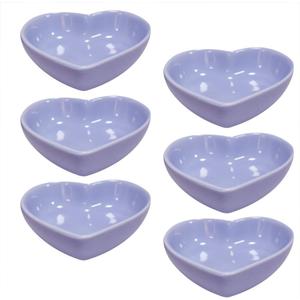 Light Purple 6 pcs Heart Shaped Porcelain Soy Sauce Dish Ceramic Dip Dipping Bowls 1.65 oz for Dinner Baking BBQ and Cooking