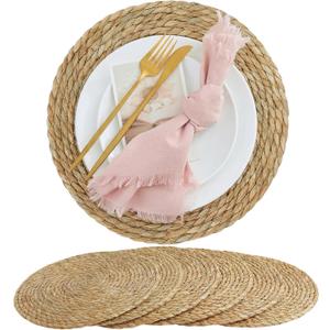 Round Woven Placemats Set of 6 13 Inch Boho Farmhouse Rustic Wicker Placemats Braided Place Mats Jute Rattan Chargers for Dining Table Home Decor