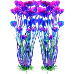 AQUANEAT Artificial Fish Tank Plants, Plastic Aquarium Accessories Large, 15.5 inch Purple Decorations, 2pcs