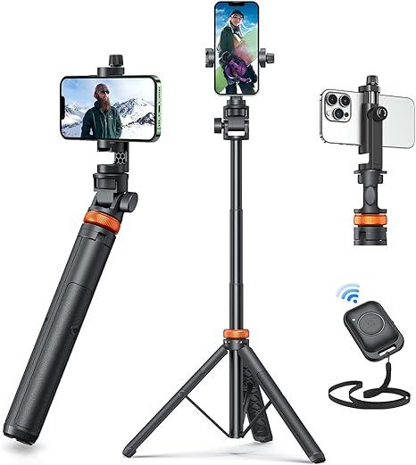 EUCOS 62" Phone Tripod, Tripod for iPhone & Selfie Stick with Remote, Extendable Cell Phone Stand & Ultimate Phone Holder, Solidest Phone Stand Compatible with iPhone/Android