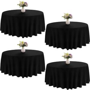 4 Pack Round Tablecloth 120 Inch Black Polyester Washable Fabric Table Covers for Wedding Dining Table Buffet Parties Banquet Decor 4 Pack Round Tablecloth 120 Inch Black Polyester Washable Fabric Table Covers for Wedding Dining Table Buffet Parties Banquet Decor