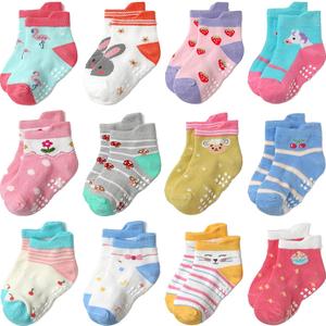 Baby Toddle Socks Grip Non Slip Kids Boys Girls Cotton 12 Pack Ankle Cute Newborn Socks (3-5T)
