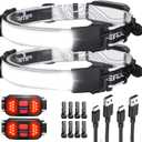 LED Headlamp Flashlight, 1000L 230 Broadbeam Headlight, USB C Rechargeable Head Lamp with Red Taillight, Lightweight Waterproof Headlamps for Camping Running Hiking, Hard Hat Headlamp 2Pack