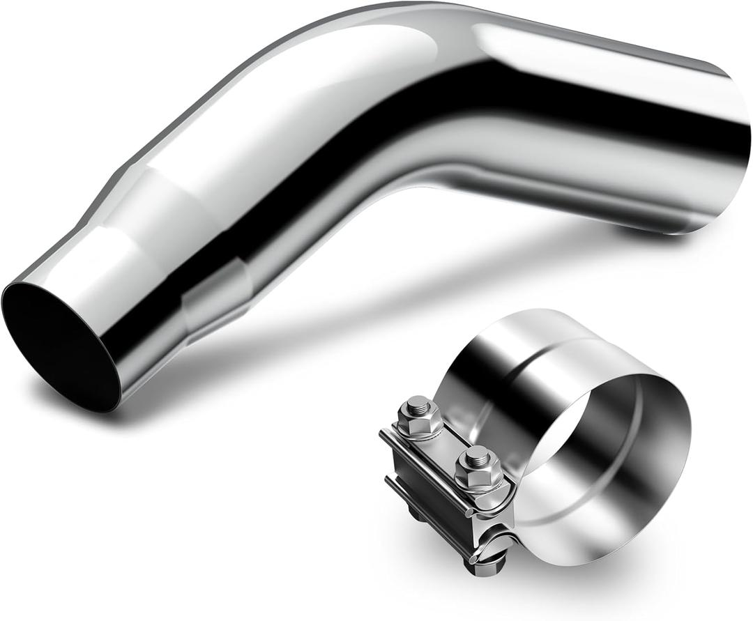 LCGP 4" Elbow Exhaust Tip with a Clamp, Chrome Electroplated Exhaust Pipe 4" Inlet 5" Outlet 23" Length Turndown Diesel Exhaust Tip