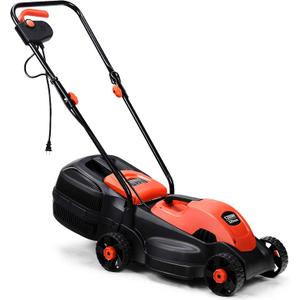 Happygrill Lawn Mower 13-Inch Electric Lawn Mower, Handle Push Corded Lawn Mowers with Grass Bag, Folding Handle, Adjustable Cutting Height for Garden Yard, 12 Amp,Red