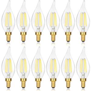 12-Pack Dimmable E12 LED Candelabra Bulbs 60 watt Equivalent, 5000K Daylight White Dimmable Chandelier Light Bulbs, 6W 630LM Vintage Flame Tip E12 LED Candle Bulb (12 Count (Pack of 1), 60w Daylight White) 12-Pack Dimmable E12 LED Candelabra Bulbs 60 watt Equivalent, 5000K Daylight White Dimmable Chandelier Light Bulbs, 6W 630LM Vintage Flame Tip E12 LED Candle Bulb (12 Count (Pack of 1), 60w Daylight White)