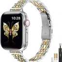 MioHHR Slim Metal Band Compatible with Apple Watch Band 42mm(Series 11 10) 41mm(Series 9 8 7) 40mm(Series 6 5 4 SE3/2/1) 38mm(Series 3 2 1),Stainless Steel iWatch Bands for Women,Silver/Gold has some links removed