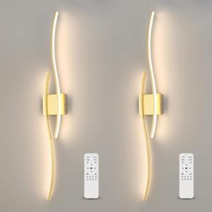 Modern LED Wall Sconce Set of Two with Remote Control, 40" Dimmable Wall Sconces Lighting Set of 2, Gold Wall Light with Timer, LED Wall Lamp Indoor for Bathroom Living Room Bedroom Corridor (Hard wired)