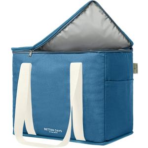 Nook Theory Reusable Insulated Grocery Bag - Leak Proof, X Large Insulated Cooler Bag - Insulated Shopping Bags for Groceries - Travel Cooler Bag for Frozen and Hot Food with Zippered Top (Ocean)