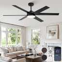 56 Inch Ceiling Fans with Lights and Remote, Reversible 6 Blades, Dimmable, 3000K-6000K Adjustable, Outdoor Ceiling Fans for Patios, Large Ceiling Fan for Indoor or Covered Outdoor-Black