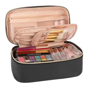 OCHEAL Small Cosmetic Bag,Portable Cute Travel Makeup Bag for Women and girls Makeup Brush Organizer cosmetics Pouch Bags-Black (Small (Pack of 1), 01-Black)
