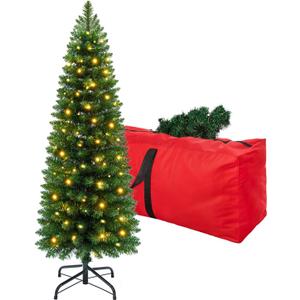 4ft Pre-Lit Slim Artificial Christmas Tree - 100 Warm White LED Lights, 260 Realistic Tips, Foldable Metal Stand - Family & Pet-Friendly, Easy Setup for Holiday Magic