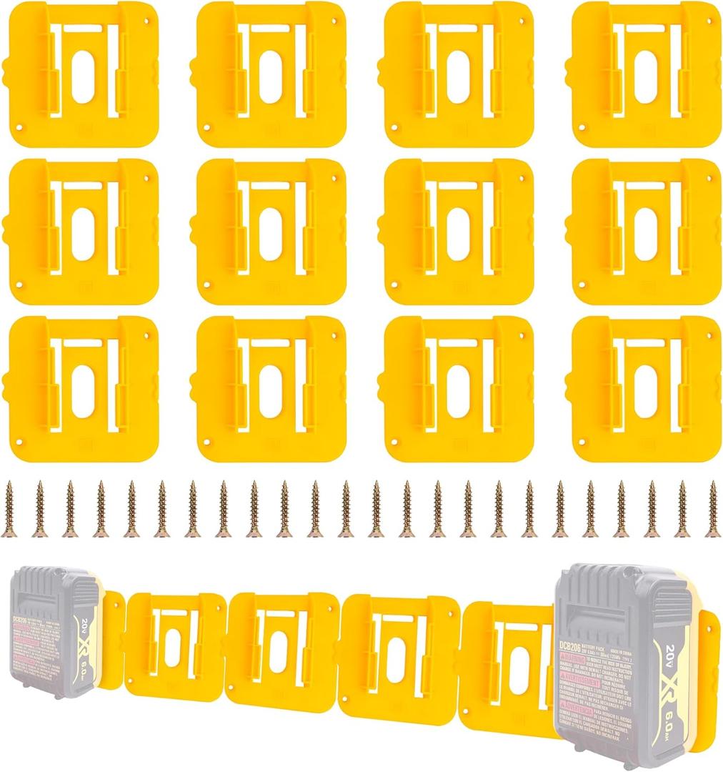 12 Pack Battery Holder for Dewalt 20V Battery Mounts Dock Holder Fit for DCB200 DCB201 DCB202 DCB203 DCB204(w/24 Screws, No Battery)