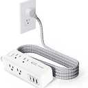 ELEGRP Power Strip Surge Protection - 8 Widely Spaced Outlets with 3 USB Ports, Flat Plug, 6FT Braided Extension Cord, 3 Side Outlet Extender, Wall Mount for Home, Office, Dorm Room, 1875W