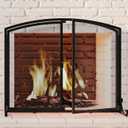 Fire Beauty 2-Pannel Fireplace Screen with Doors, Handcrafted Solid Mesh,Stable Adjustable Fit Fire Spark Guard 35" D x 28" H