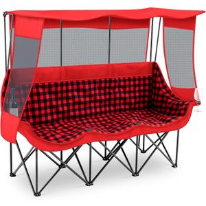 Teenyyou 3 Person Camping Chair with Canopy Shade 700lbs Heavy Duty Oversized Beach Camping Chair with Thick Cushion Cup Holder and Carry Bag, Foldable Portable Sofa for Lawn Beach Outdoor(Red Black)