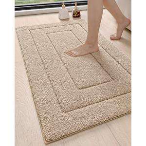 DEXI Bathroom Rug 43x24, Non Slip Washable Bath Mat for Shower Floor, Extra Large Absorbent Soft Bathmat with Rubber Backing, Quick Dry Microfiber Carpet, Beige
