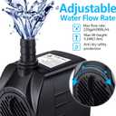 CWKJ Fountain Pump, 220GPH(15W 900L/H) Submersible Water Pump, Durable Outdoor Fountain Water Pump with 7.2ft2.2m Power Cord, 3 Nozzles for Aquarium, Pond, Fish Tank, Water Pump Hydroponics