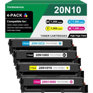 20N10 CS331 CX331 Toner Cartridge 20N10K0 20N10C0 20N10M0 20N10Y0 Toner Cartridges Compatible for Lexmark CS331 CS431 CX331 CX431 CS331dw CX331adwe CS431dw CX431adw Printer 4 Pack