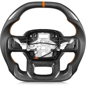 Steering Wheel for F150 Raptor 2021-2024 Real Carbon Fiber Double-D Design Orange Stripe&Stitching with Heated Nappa Preforated Leather Grip Compatible with Raptor with Paddle Shifter Models Steering Wheel for F150 Raptor 2021-2024 Real Carbon Fiber Double-D Design Orange Stripe&Stitching with Heated Nappa Preforated Leather Grip Compatible with Raptor with Paddle Shifter Models