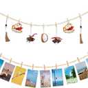 2 x 2PCS Hanging Photo Display with Clips, Boho Wooden Bead Garland Hanging Photo Collage Picture Frame with 9 Wood Clips for Living Room, Bedroom, Dorm Wall Decor