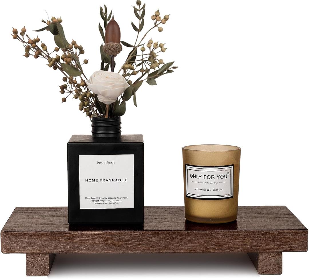 Zoocatia Small Wood Tray Pedestal Stand Farmhouse Bathroom Decor Decorative Wooden Riser Kitchen Soap Dish Holder for Vanity, Counter, Sink, 10" x 4.5" - Walnut