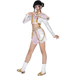 OSIAS Women Zoey Cosplay Costume White Stage With Dazzling Laser Design (M)