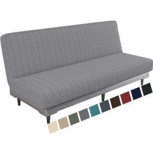 MAXIJIN Jacquard Futon Cover Stretch Armless Futon Sofa Cover Soft Futon Slipcover with Elastic Bottom Thick Sofa Bed Furniture Protector Covers, Machine Washable (Light Gray)