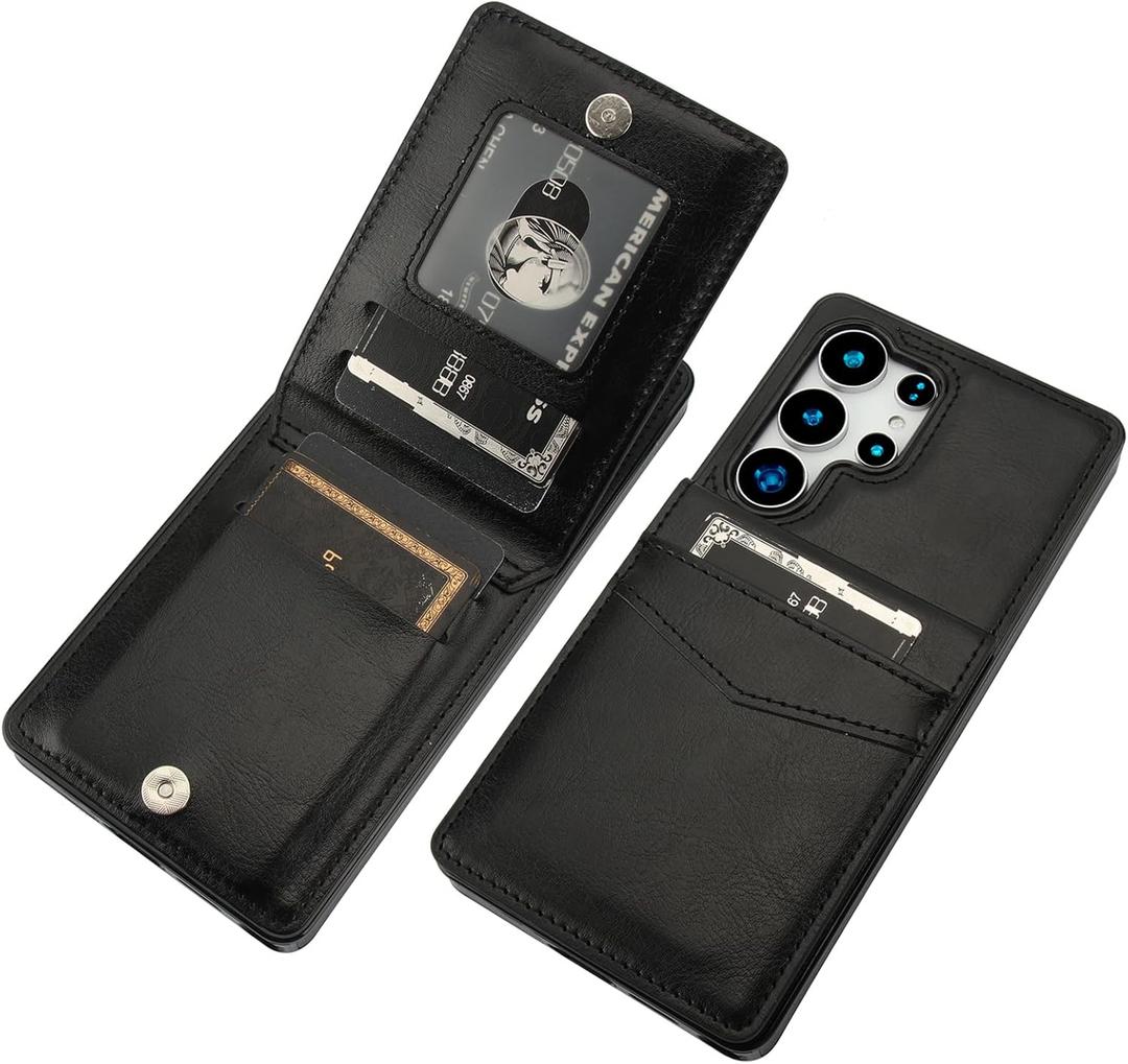 KIHUWEY for Samsung Galaxy S25 Ultra Case Wallet with Credit Card Holder, Flip Premium Leather Magnetic Clasp Kickstand Heavy Duty Protective Cover for Samsung Galaxy S25 Ultra 6.9" (Black)