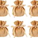 PATIKIL Velvet Drawstring Bags 6"x6", 6 Pcs Velvet Gift Bag with Pearl, Mini Candy Packaging Storage Pouches for Christmas Jewelry Webbing Party Favor, Champagne