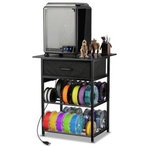 AHOWPD 3D Printer Table with Filament Storage - 3D Printer Stand Shelf Filament Storage Rack with Wheels Heavy Duty 3D Printer Cart Desk with Drawer for Workshop Studio Office