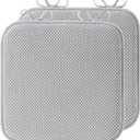 puredown Chair Cushions for Dining Chairs, Set of 2 Memory Foam Seat Cushions with Non-Slip Backing & Ties, 16" x 16" x 1.5", Comfortable & Supportive Dining Chair Pads for Kitchen, Light Grey