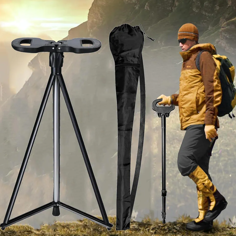 Walking Cane with Seat 2-in-1 Foldable Walking Sticks Chair for Men Women Elderly Folding Camping Chair Portable Trekking Poles Aluminum Lightweight Travel Storage Bag for Adult Outdoor Hiking