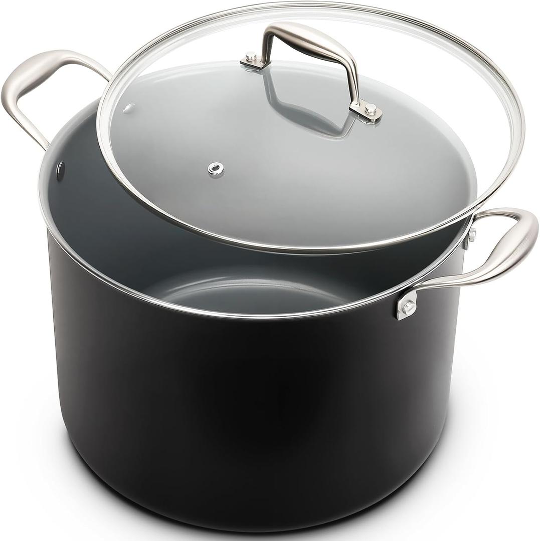20QT Nonstick Ceramic Stock Pot with Tempered Glass Lid, Cool Touch Handles, Induction Ready – Large Cooking Soup Pot for Chili, Pasta, Stew, Easy Cleanup, 20 Quarts