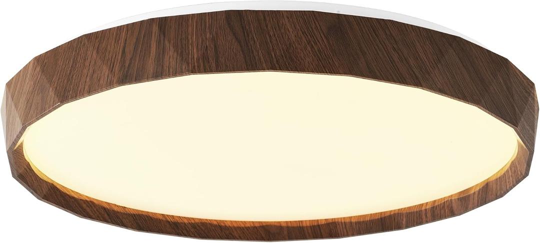 ANYLOVE 19 inch LED Flush Mount Ceiling Light Fixture,3000K 4000K 5000K Adjustable Ceiling Lights, Farmhouse Walnut Wood Grain Ceiling Light for Bedroom Hallway Bathroom Kitchen