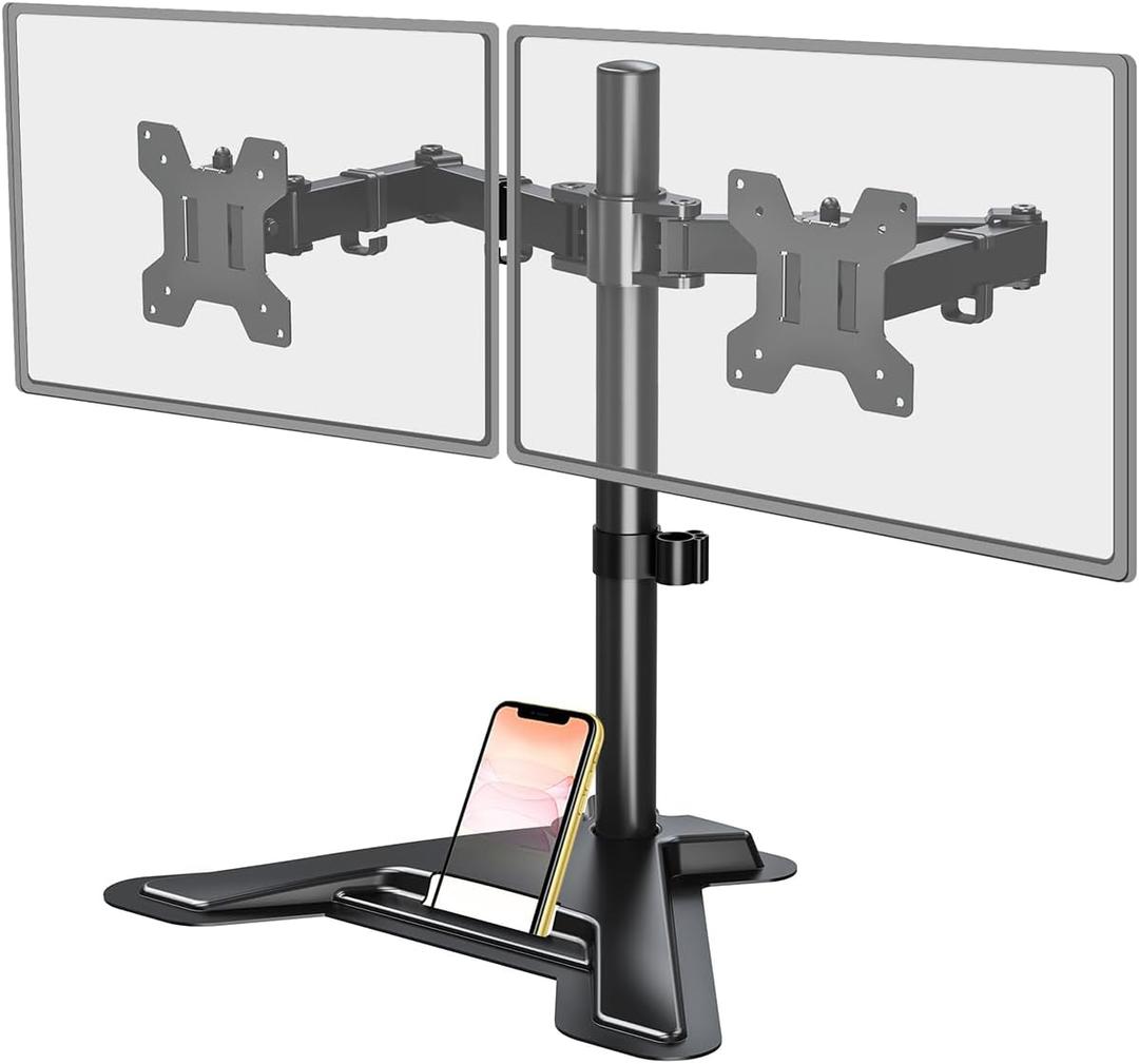 MOUNT PRO Dual Monitor Stand, Free-Standing Full Motion Monitor Desk Mount Fits 2 Screens up to 27 inches,17.6lbs with Height Adjustable, Swivel, Tilt, Rotation, VESA 75x75 100x100, Black (Black)