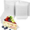 YOIYINI 100Pcs Cake Slice Containers, Pie Slice Containers for 6”-8” Diameter Cake or Pie Slices, Individual Cheesecake Containers, Plastic Boxes for Take Out Packaging, Bakery and Cafe Cake Carriers