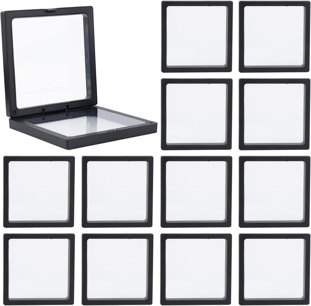 Framendino, 20 Pack Black 3D Floating Frame Display Case Challenge Coin 4.3x4.3x0.8 Holder Stands Jewelry Storage Box for AA Medallion Shells Gems